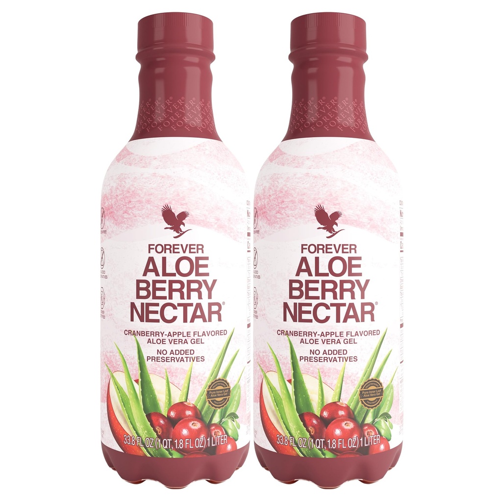 Nectar d'Aloe Berry - 90,7 % Gel pur d'Aloe Vera avec canneberges et pommes - Aucun conservateur - 1L (paquet de 2)