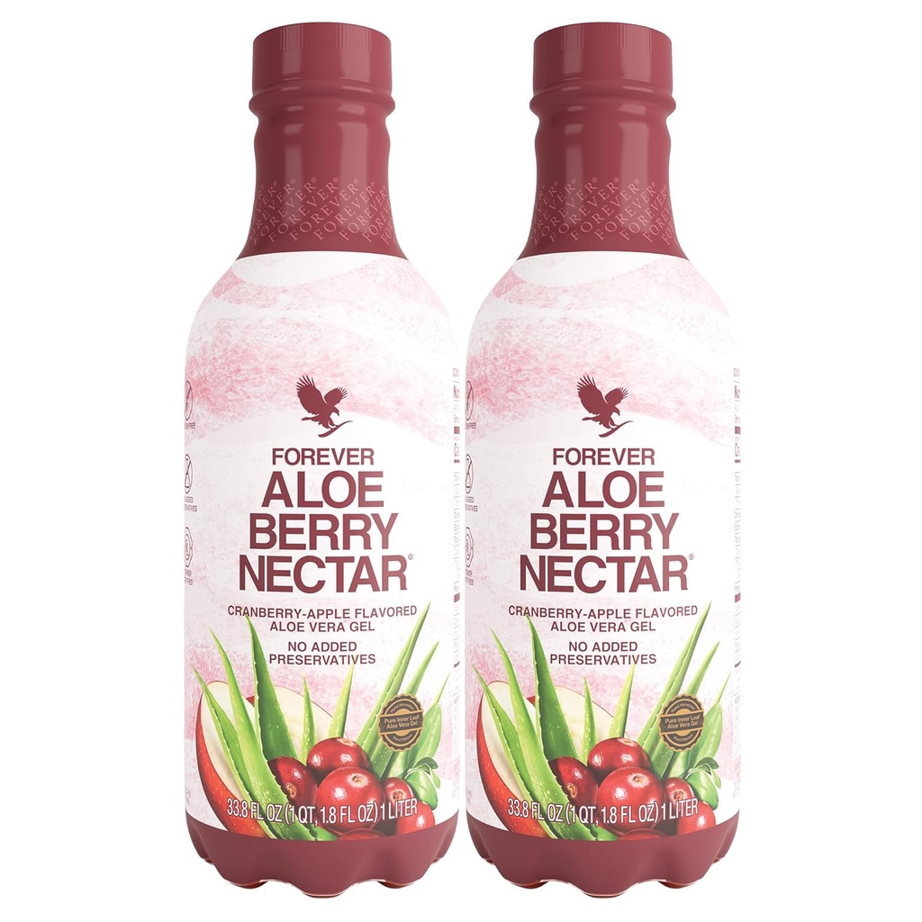 Nectar d'Aloe Berry - 90,7 % Gel pur d'Aloe Vera avec canneberges et pommes - Aucun conservateur - 1L (paquet de 2)