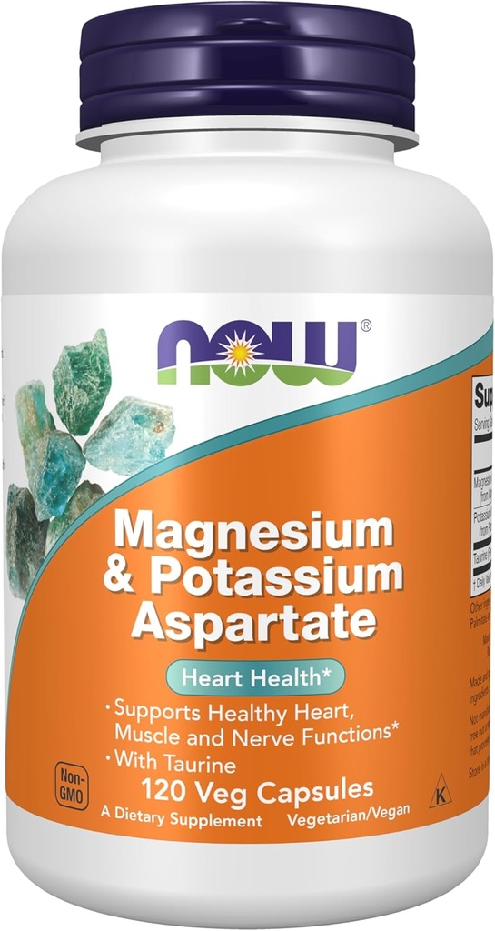 MAINTENANT Aliments suppléments, magnésium et aspartate de potassium avec taurine, santé cardiaque*, 120 gélules