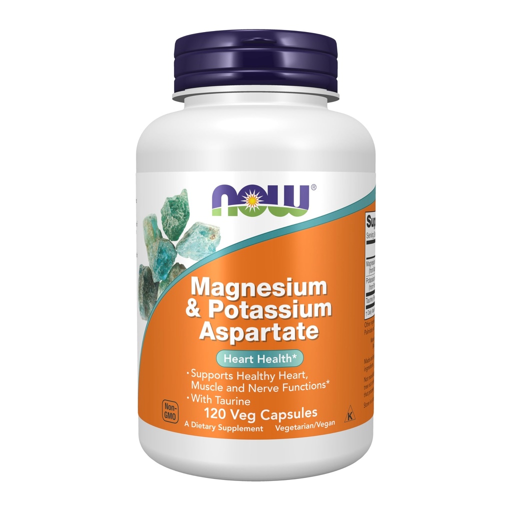 MAINTENANT Aliments suppléments, magnésium et aspartate de potassium avec taurine, santé cardiaque*, 120 gélules