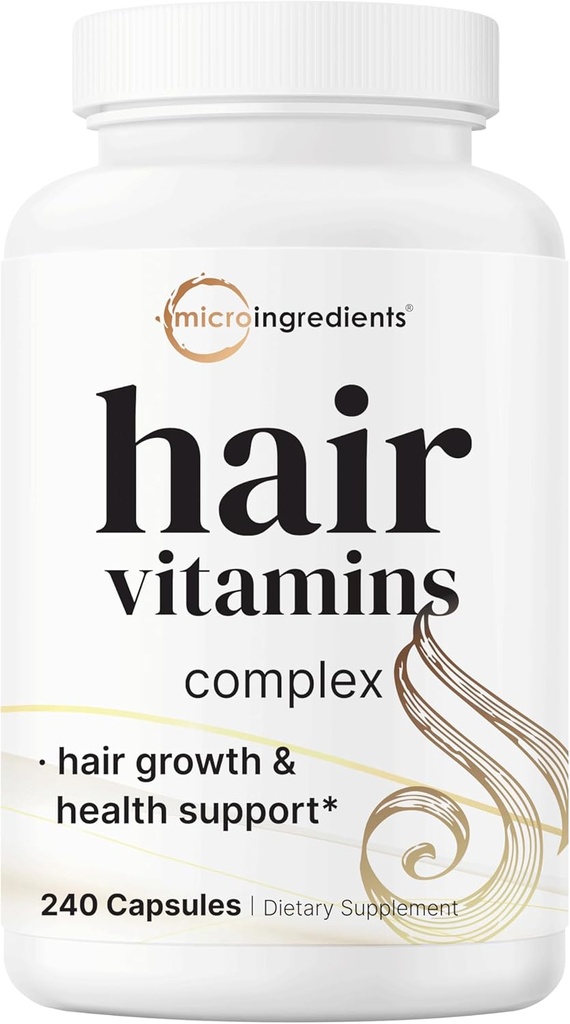 Micro-ingrédients Vitamines de croissance des cheveux pour les femmes et les hommes, 240 Capsules Formule 14-en-1 avec Biotine, Collagène, Keratin, Saw Palmetto & More