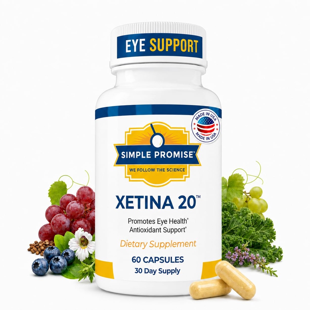 Promise simple - Suppléments de lutéine et de zéaxanthine Xetina 20TM - Soutien essentiel pour la santé des yeux avec les vitamines E, Eyebright, Zinc, Extrait de graines de raisin, Rutin et Bilberry - 60 capsules