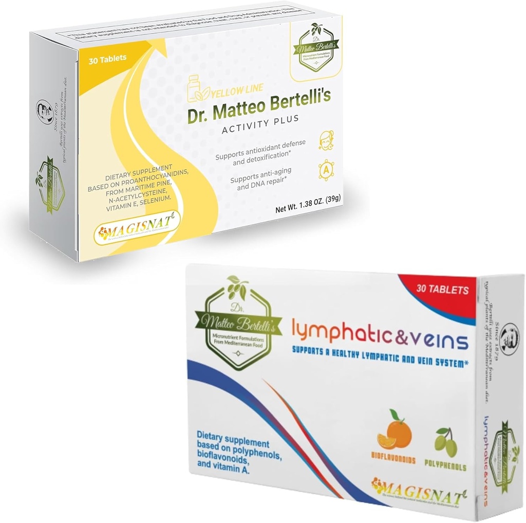 Dr. Matteo Bertelli's Activity & Lymphatic Support Bundle (30+30 Tablets) - N-Acetylcysteine, Hydroxytyrosol, Vitamin A, Proanthocyanidins, Hesperidin, Citrus Extract