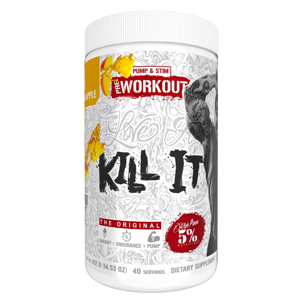 5 % Nutrition Riche Piana Tuer avant l'entraînement Poudre avec/Créatine, Caféine, Beta Alanine, Hydroprime Glycerol pour pompe, Résistance, Endurance