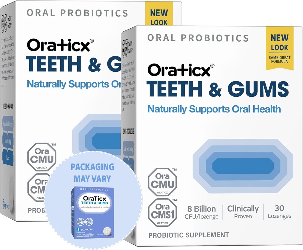 OraTicx Dents et gencives Probiotiques oraux, 8 milliards CFU - Soutient naturellement la santé buccodentaire, la respiration fraîche et l'immunité, Supplément probiotique dentaire, Saveur de raisin 30 Lozenges 2-Pack