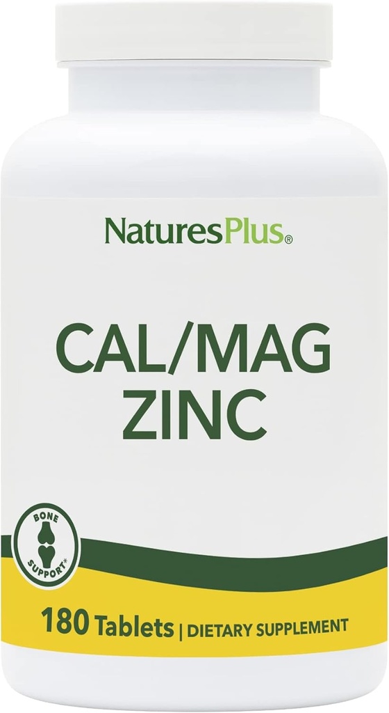 NaturesPlus Cal/Mag/Zinc - 1,000 mg Calcium, 500 mg Magnesium, 75 mg Zinc - 180 Vegetarian Tablets - Multi Mineral Supplement, Supports Bone, Heart & Immune Health - Gluten-Free - 45 Servings
