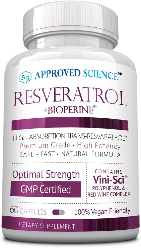Resvératrol Science® approuvé - 1000 mg de Trans Resvératrol - 250 mg de Polyphénol - 98 % de Pureté - Comprend Bioperine® - 60 gélules amies des végétaliens - 1 bouteille