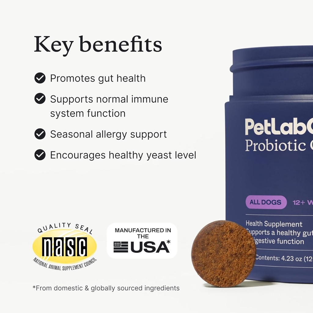 PetLab Co. - Gut & Ear Health Bundle: Probiotiques pour chiens, soutien Gut Health et allergies saisonnières, et nettoyant d'oreille pour chiens, soutien de la levure et des canaux d'oreille sains - Formules faciles à utiliser