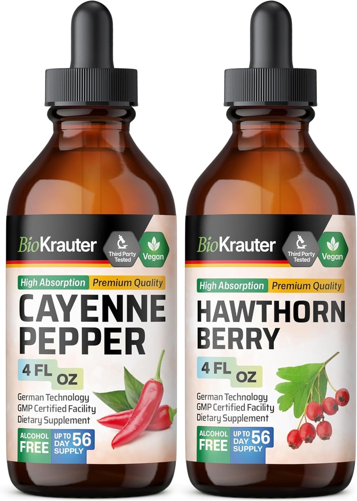 BIO KRAUTER Cayenne Tincture 4 Fl. Oz. & Hawthorn Berry Tincture 4 Fl. Oz.