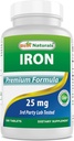 Best Naturals Iron Supplement (Iron Bisglycinate) - 25mg - 180 Tablets - Gentle of Stomach - Non-Constipating