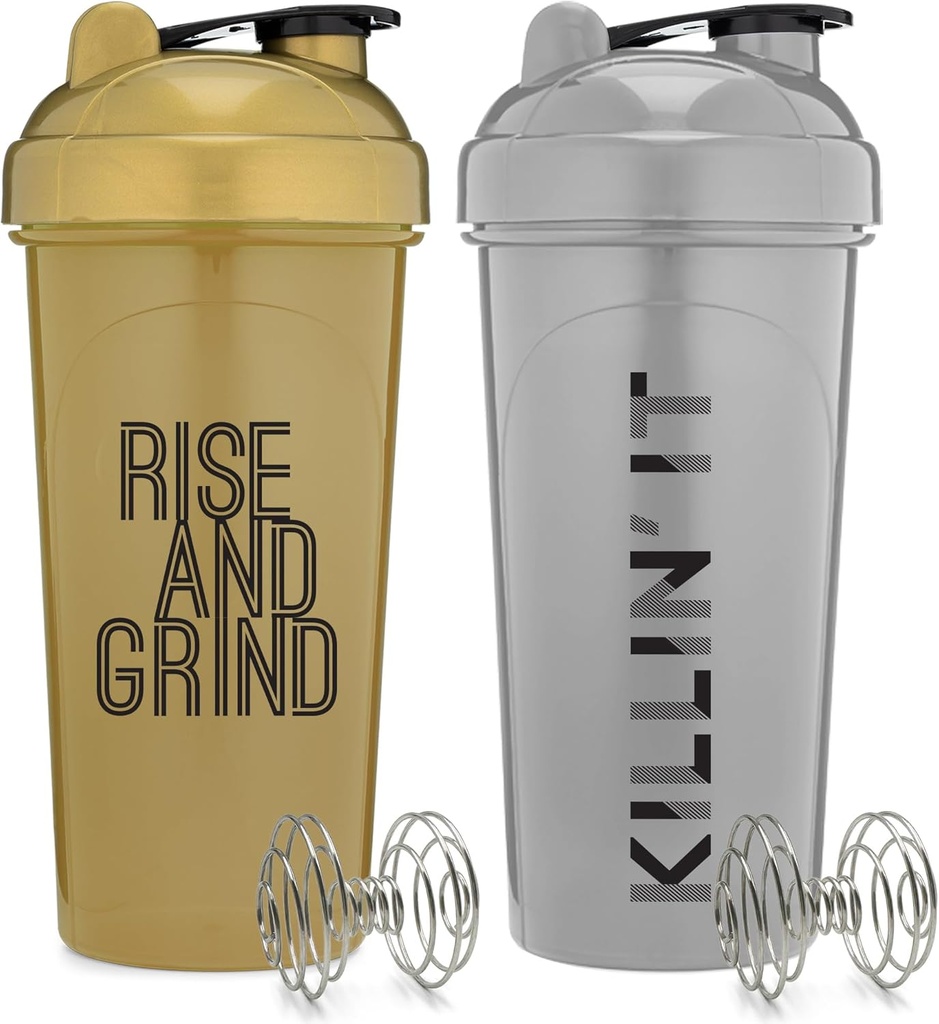 [2 Pack] 28 Bouteilles de shaker Once Proten avec agitateurs mélangeurs avec des citations motivationnelles Idéales pour mélanger les protéines, pré-entraînement et boissons vertes