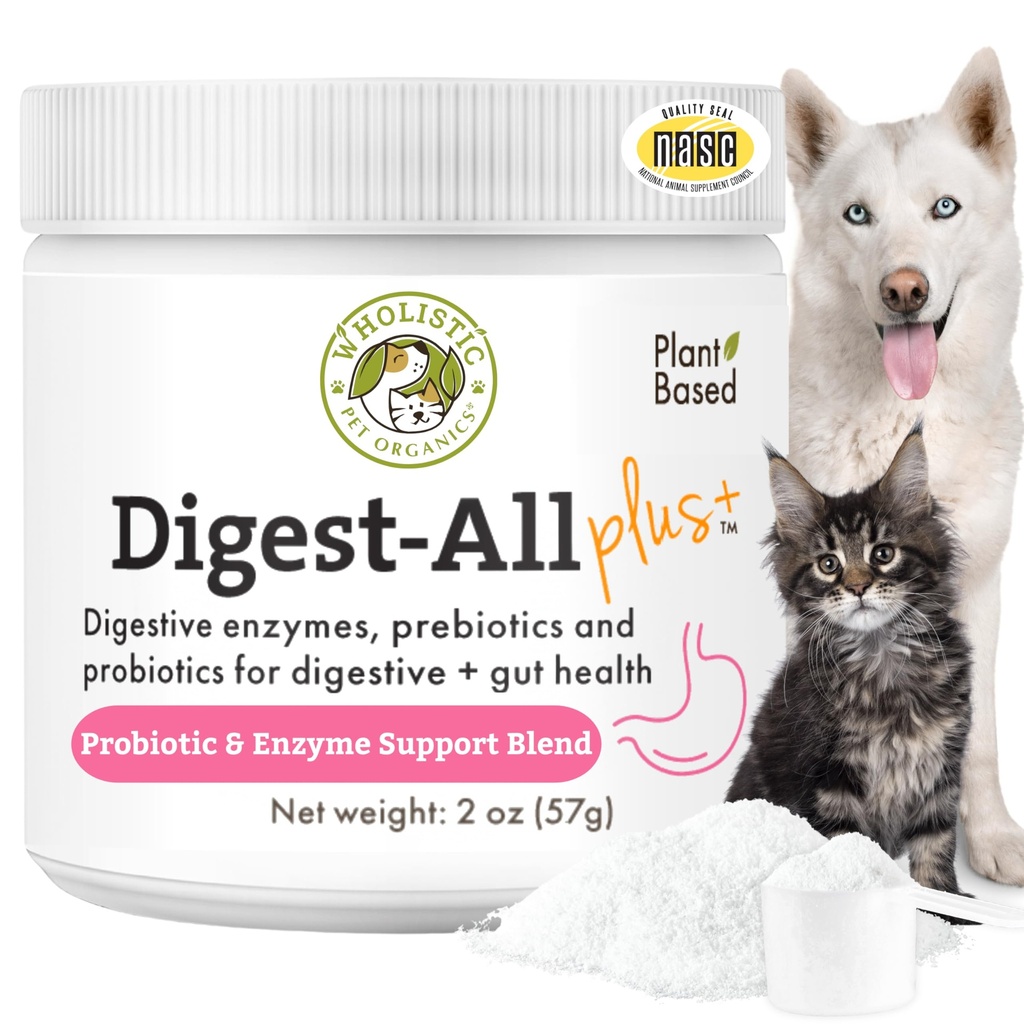 Probiotiques biologiques pour animaux de compagnie pour chiens avec enzymes digestives et fibre prébiotique - 2 Oz - Probiotiques quotidiens pour chats et chiens pour la santé digestive, anti-diarrhée et soutien de la gorgée - Supplément de poudre naturelle