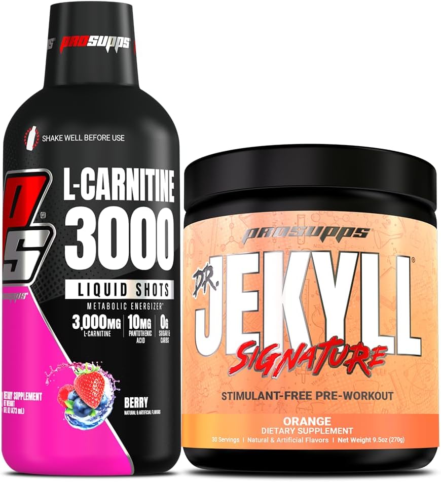 PROSUPPS L-Carnitine 3000 Stimulant Liquid Shots (31 Servants, Berry) et M. Hyde Signature Série Pré-Travail Consommation d'énergie en poudre (30 Servants, Orange)