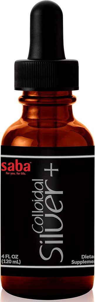 Saba Colloïdal Argent 50PPM, 4Fl Oz.- Bien-être saisonnier, Immune Support -Ce produit multi-usages est pratique pour plusieurs des petits accidents de vie. C'est une nécessité dans chaque ménage -24 services