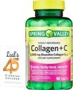 Collagène de Spring Valley + Comprimés C pour la santé des cheveux, de la peau et du voile, 2 500 mg, 90 Compte, très absorbant, Collagène plus mélange de vitamine C avec 45 diabétiques décodés de Luall