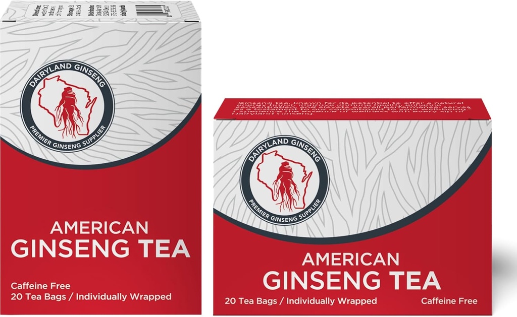 Dairyland American Ginseng Tea Bags 40 ct - Premium Wisconsin Ginseng Tea - Authentic American - Non-OGM, boisson sans gluten