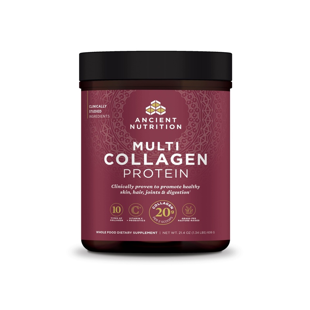 Ancient Nutrition Collagène Peptides Poudre, Protéines Multi Collagènes, Femmes & Hommes, Vitamine C, Probiotiques, Collagène Hydrolysé, Supporte la peau, articulaires, Santé Gut, Non aromatisé, 60 portions