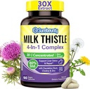 4-in-1 Milk Thistle Complex, 9000 mg Strength, 30X Concentrated Seed Extract, with Dandelion, Choline, Zinc, Fatty Liver Supplements, Liver Support, Non-GMO, 90 Veggie Caps, 3 Month Supply