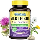 Complexe de chardon de lait 4-en-1 pour hommes et femmes, extrait de chardon de lait avec 240mg de silymarin actif, 80% de std, avec Dandelion, Choline, Zinc, Détox du foie et réparation, non-OGM, une fois par jour, 90 capsules de légumes