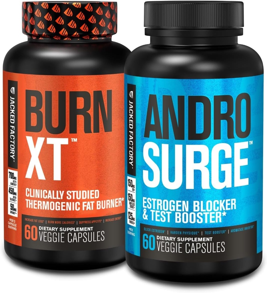 Brûleur Thermogénique à Fat Burn-XT Jacked Factory - Suppresseur d'appétit pour la perte de poids et l'androsurge Strogen Blocker pour les hommes - Testostérone Booster