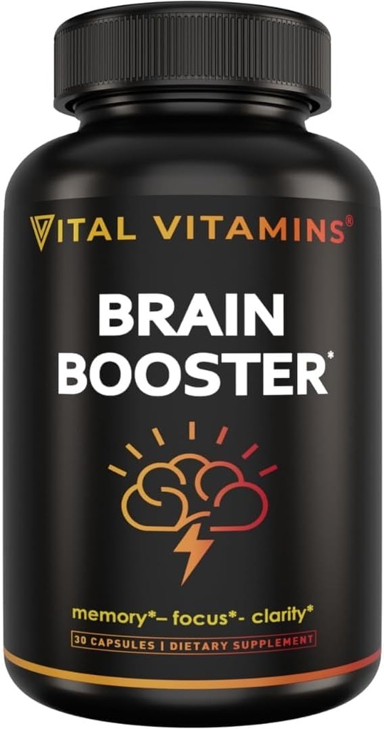 Vitamines vitales Suppléments Cerveau Bacopa Monnieri - pour mémoire et focus – Booster Cerveau Nootropique - Soutien sans caféine pour adultes et aînés – Non-OGM, 30 jours d'approvisionnement, 30 capsules