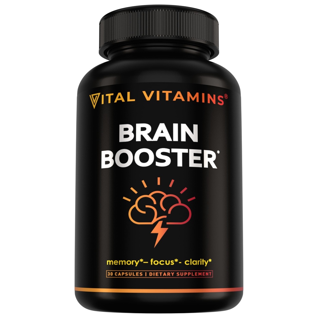 Vitamines vitales Suppléments Cerveau Bacopa Monnieri - pour mémoire et focus – Booster Cerveau Nootropique - Soutien sans caféine pour adultes et aînés – Non-OGM, 30 jours d'approvisionnement, 30 capsules