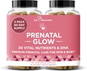 Glow Vitamines prénatales pour les femmes – 20-en-1 Nutriments vitaux pour une grossesse et un développement foetal sains – Acide folique et DHA végétalien pour la croissance de bébé et une grossesse confortable – 120 capsules nourissantes