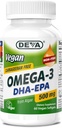 DEVA Vegan Omega-3 DHA-EPA 500MG – Pas de carrageenan, pétrole non-pois dérivé des algues, non-OGM, 60 softgels sans gélatine