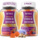 Gommies de fibre pour adultes avec Housse de Psyllium, 7G(Soluble + Insoluble) Fibre prébiotique quotidienne avec Inuline, FOS, Guar Gum, Multivitamines pour la santé quotidienne digestive, Soutien à la régularité, Sans sucre,Pack de 2