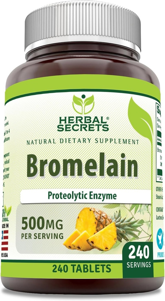 Herbal Secrets Bromelain Supplement 500 Mg Tablets Supplement | Non-GMO | Gluten Free | Made in USA (240 Count)