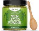 Neem feuilles poudre solution naturelle pour la peau claire sans boutons et cheveux soyeux, idéal pour les packs visage, soins des cheveux, et le soutien de la pigmentation avec cuillère en bois – 100g