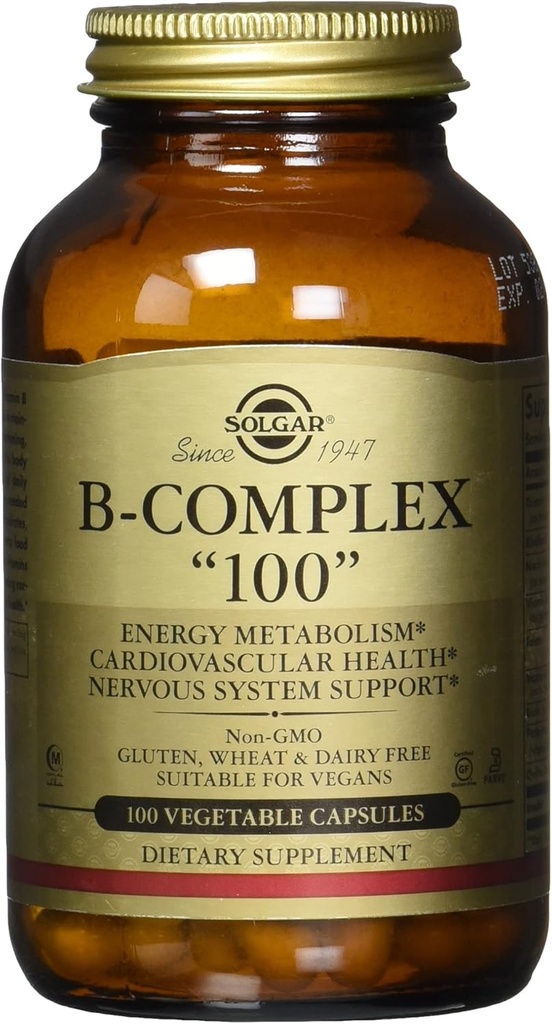 Solgar B-complexe "100", 100 capsules végétales - Santé cardiaque, 100 comtes (paquet de 12)