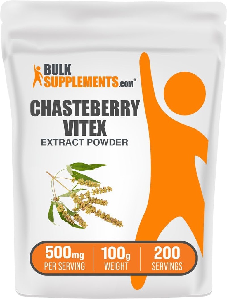 BulkSupplements.com Poudre d'extrait de chasteberry - Chasteberry provenant de Vitex Berry, supplément à base de plantes - végétalien et sans gluten, 500mg par portion, 100g (3.5 oz) (paquet de 1)