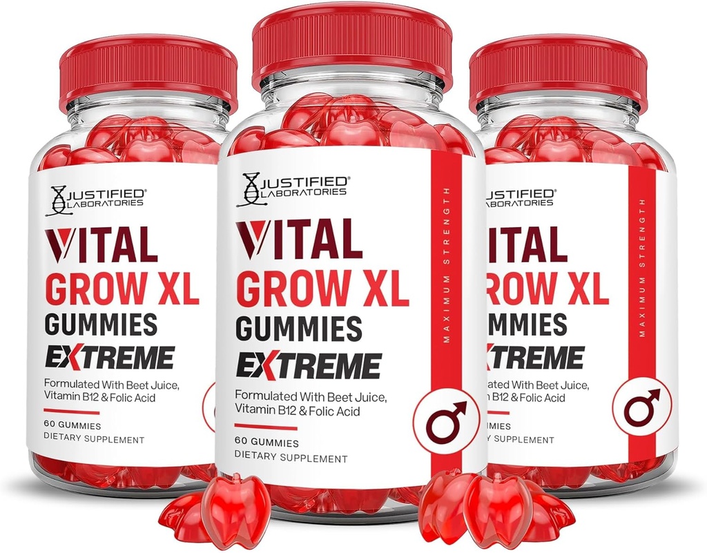 Laboratoires justifiés (3 Pack Vital Grow XL Extreme 2000MG Performance Gummies Formule avancée formulé avec ACV Pomegranate Beet Juice Powder B12 Vegan Non GMO 180 Gummys