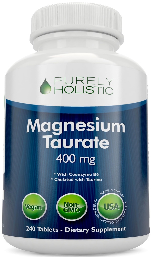 Taurat de magnésium 400mg Comprimés - Magnésium chélaté avec Taurine et Coenzyme B6 - Complexe d'absorption élevée pour la santé cardiovasculaire, musculaire et la fonction nerveuse - 240 comprimés végétaliens