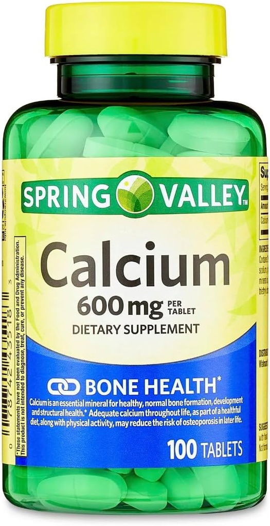 Spring Valley - Calcium 600 mg (paquet de 2) 200 comprimés enduits totaux