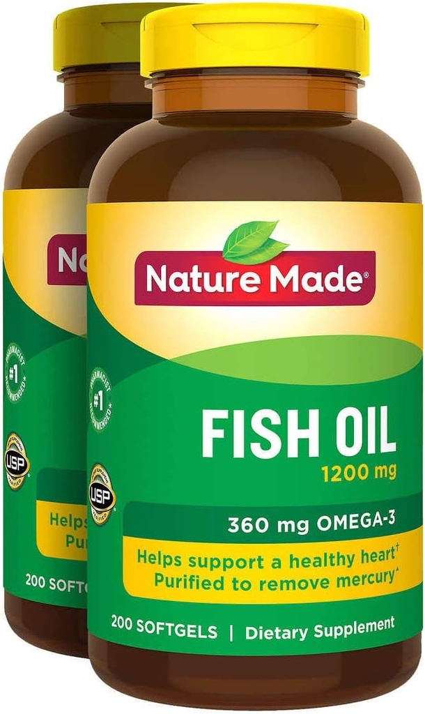 2 x 200Pk Huile de poisson de nature 1200 mg Softgels Oméga 3