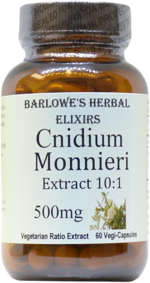 Barlowe's Herbal Elixirs Cnidium Monnieri Supplement de 10:1 Extrait de 500mg Par Capsule de 60 Capsules végétaliennes sans stéarate, sans gluten, formule pure dans des bouteilles de verre