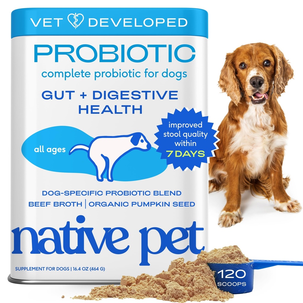 Probiotiques pour chiens autochtones - Poudre de probiotiques pour la santé digestive, le soutien des intestins et le boost immunitaire – Poudre formée de vétustes pour une puissance maximale avec enzymes digestives et prébiotiques - 120 scoops