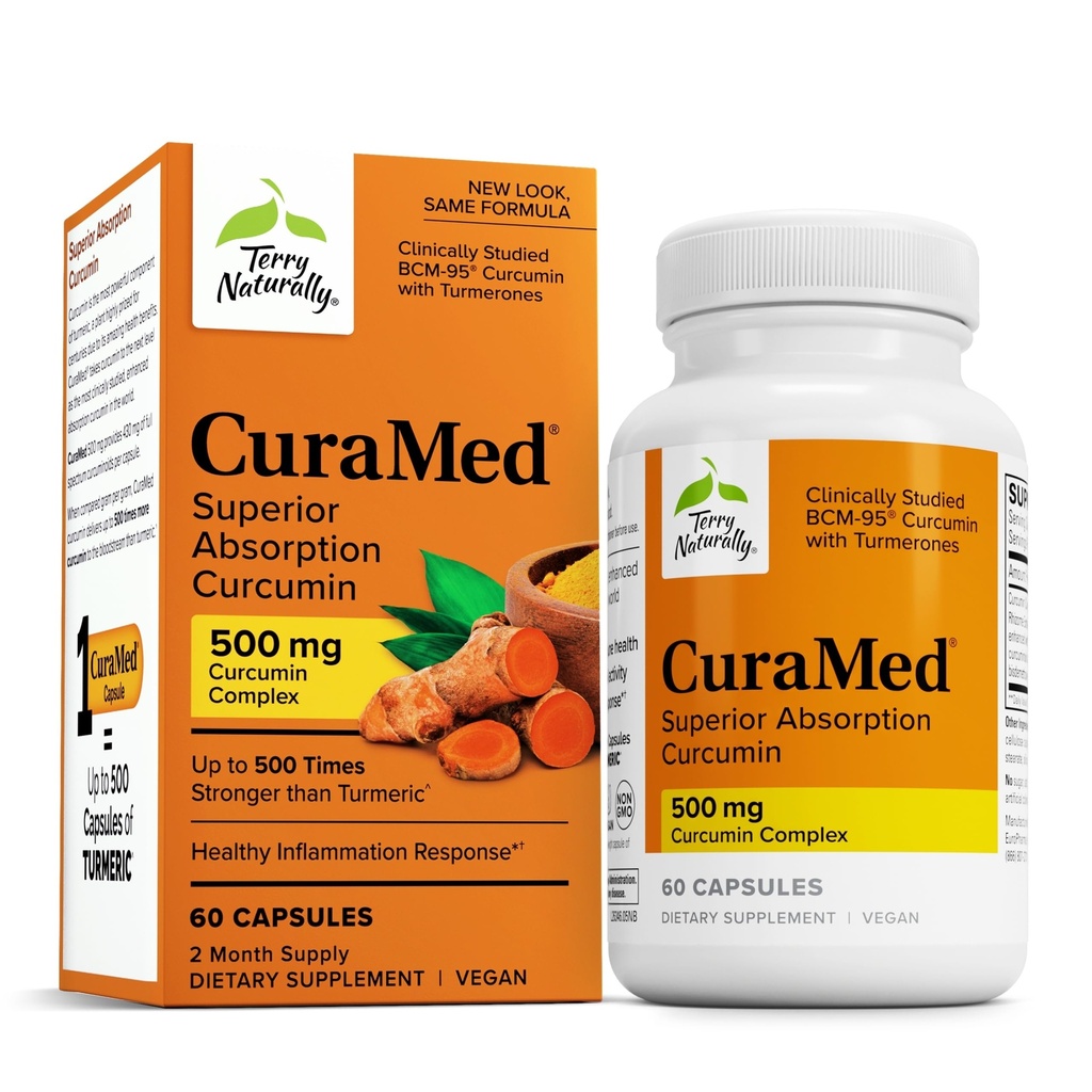 Terry naturellement CuraMed 500mg - Supplément antioxydant pour le cerveau et le soutien de la santé immunitaire - Supplément avec l'huile essentielle curcumine et curcuma - soutien du foie à base de plantes - 60 Softgels