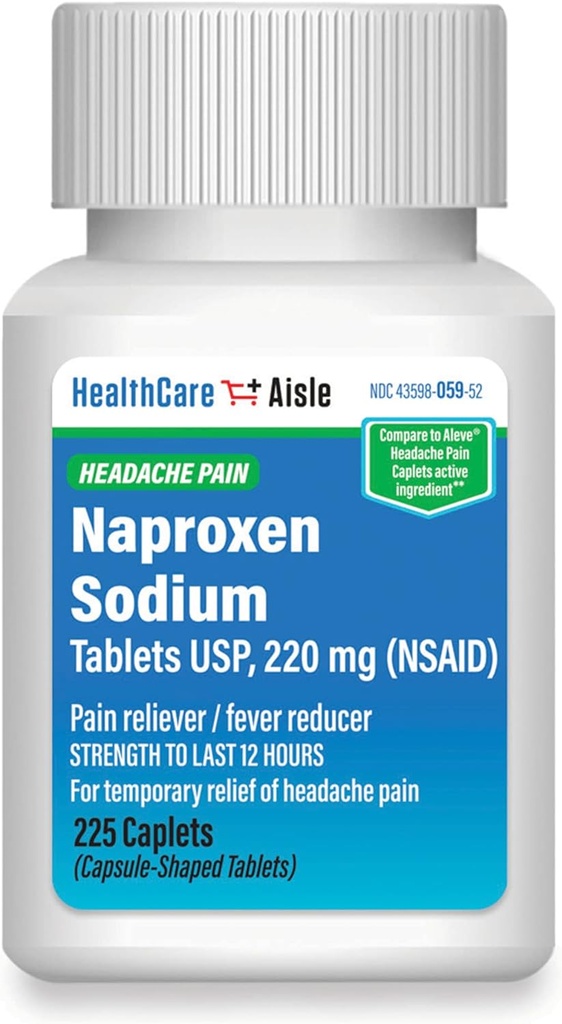 HealthCareAisle Naproxen Sodium, 220 mg - 225 caplets - Mal de tête analgésique, jusqu'à 12 heures de soulagement