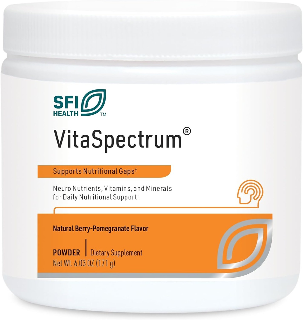 Klaire Labs SFI Health VitaSpectrum Powder - Multivitamines/minéraux pour enfants avec 23 nutriments essentiels dans la grenade aux baies pour enfants, sans cuivre, fer, gluten ou caséine (30 portions, 171 grammes)