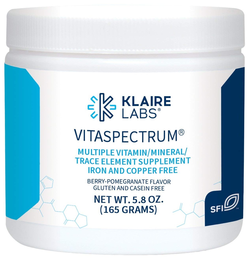 SFI Health Klaire Labs VitaSpectrum Powder - Children's Multivitamin/Mineral with 23 Essential Nutrients in Berry-Pomegranate for Kids, No Copper, Iron, Gluten or Casein (30 Servings, 171 Grams)