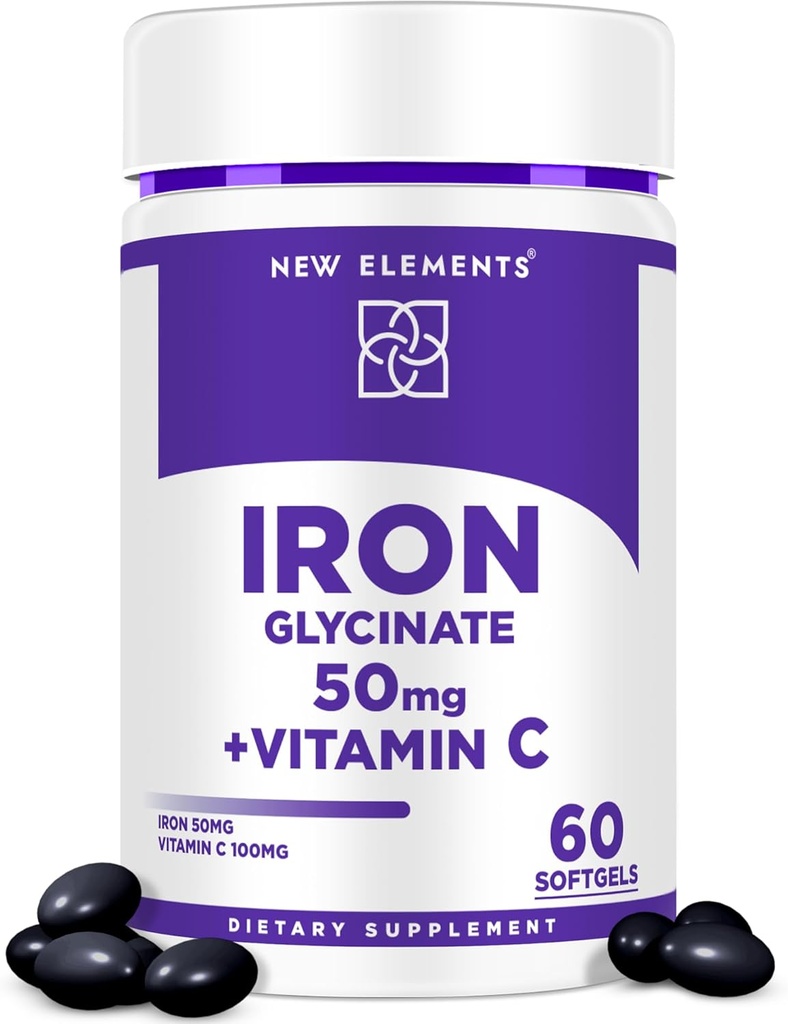 Glycinat de fer 50mg avec vitamine C. Supplément de fer avancé pour le soulagement de l'anémie, la stimulation immunitaire et le soutien énergétique.