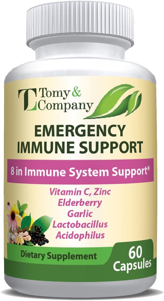 Emergency Imune Support Capsules de Elderberry, pour hommes et femmes, avec vitamine C, vitamine D3, zinc, sans gluten, végétarien 60 Capsules