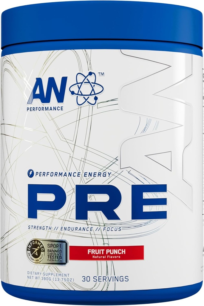AN Performance Pre-Workout poudre supplément pour les hommes et les femmes de mélange de boisson énergétique avec 300mg caféine + Beta Alanine + Citrulline de tiers testés de fruits de 30 portions