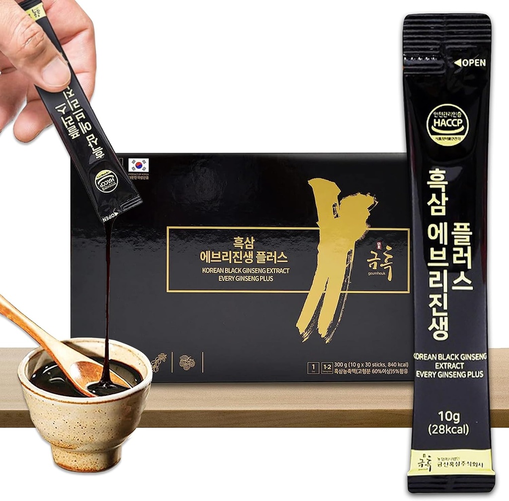 GeumHeuk Coréen Ginseng Noir Extraire chaque Ginseng Plus. 10g X 30 Pouches de bâton. Soutien immunitaire, Booster d'énergie, Récupération de fatigue, Performance mentale. Méthode brevetée.