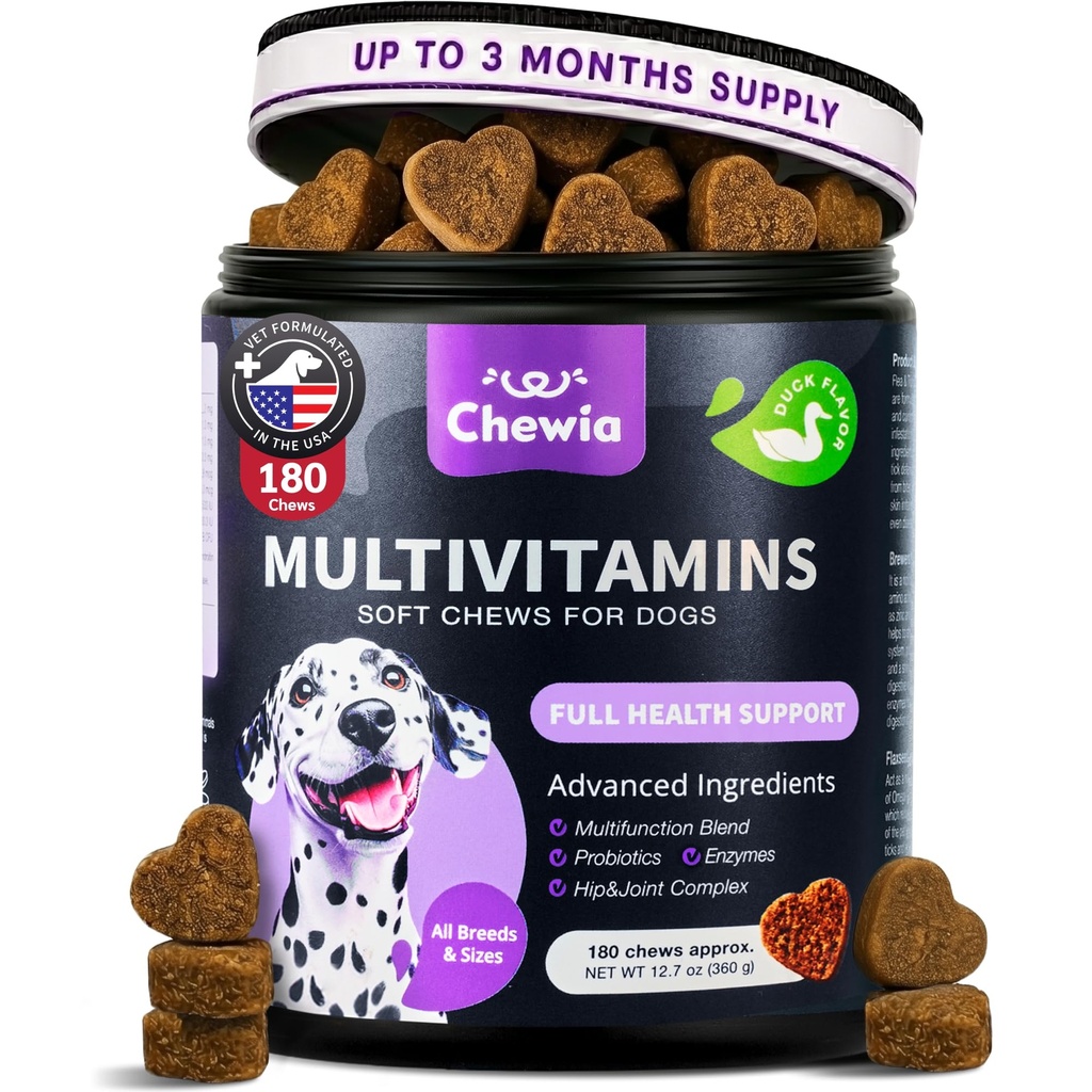Vitamines de chien 15 en 1 - Multivitamines de chien Chews avec MSM pour la santé de la hanche et des articulations - Supplément de chien pour le soulagement de la peau démangeaison - Multivitamines pour chiens Immune Support avec enzymes - Skin & Coat, Mobility Support