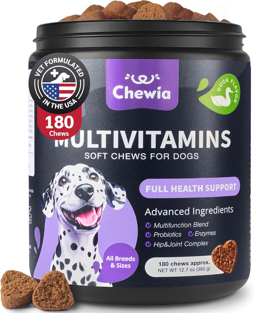 Vitamines de chien 15 en 1 - Multivitamines de chien Chews avec MSM pour la santé de la hanche et des articulations - Supplément de chien pour le soulagement de la peau démangeaison - Multivitamines pour chiens Immune Support avec enzymes - Skin & Coat, Mobility Support