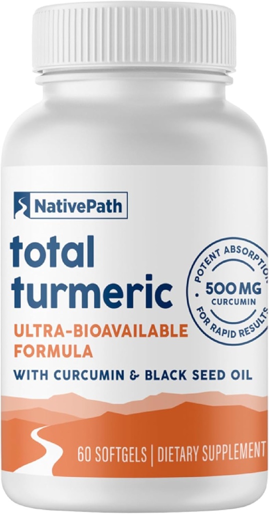 Curcumine Turmère NativePath à l'huile de graines noires - Supplément de soutien avancé antioxydant et joint - Softgels Turmeric Premium à haute absorption, sans OGM et sans gluten, 60 Softgels